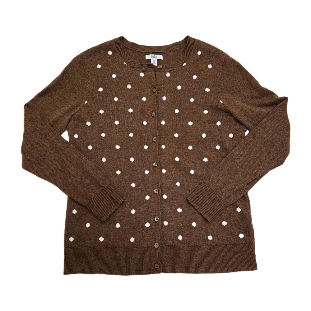Croft & Barrow Cottagecore Cardigan Petite‎ Small Brown Polka Dot Classic Career